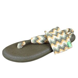 Sanuk Yoga Sling 2 Women Sandal Size 7 Casual Comfort Green Chevron Fabric